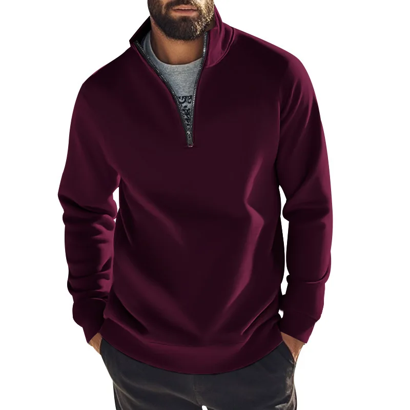 

2026 Autumn and Winter New Sweater Casual Zipper Stand-up Collar Velvet Solid Color Men's Jacket