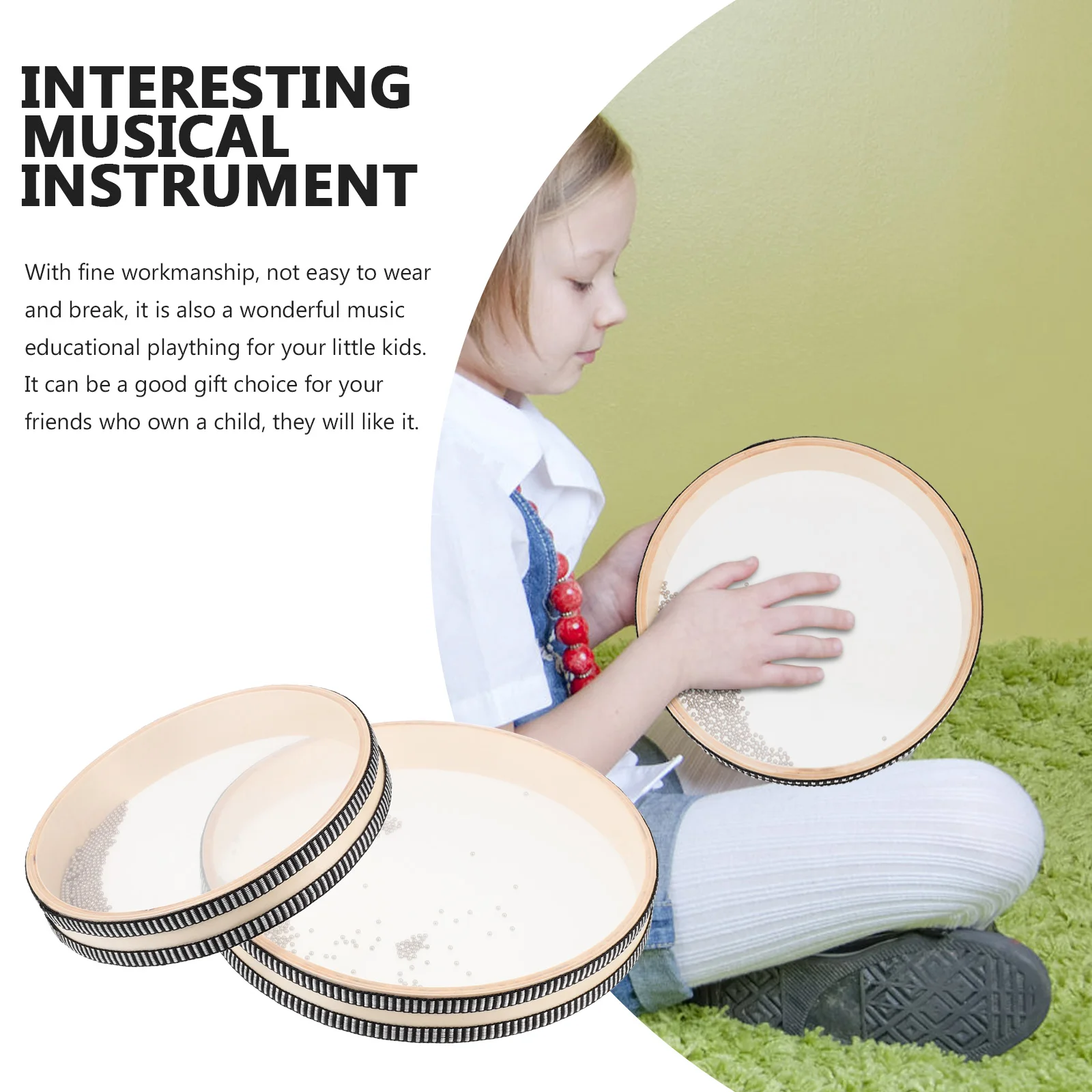 

2pcs Hand Drums Wave Beads Percussion Instrument Ocean Drum Educational Parent- Interactive Orff