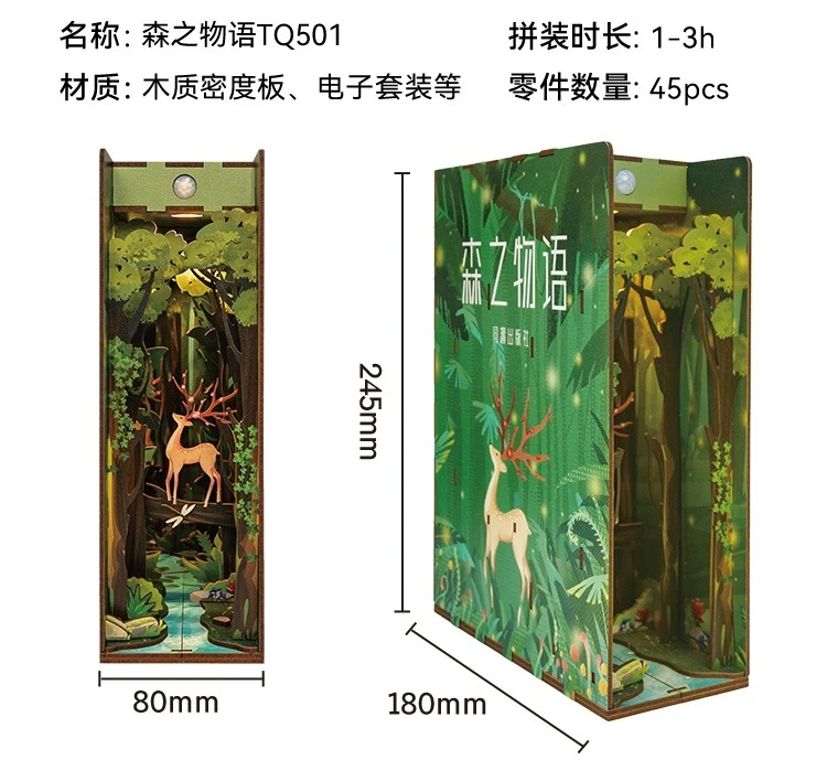 Tonecheer Alice's Avonturen in Wonderland Boekenhoek Poppenhuis DIY Diorama Modelbouwset 3D Houten Puzzel Houten Boekensteun Decoratie