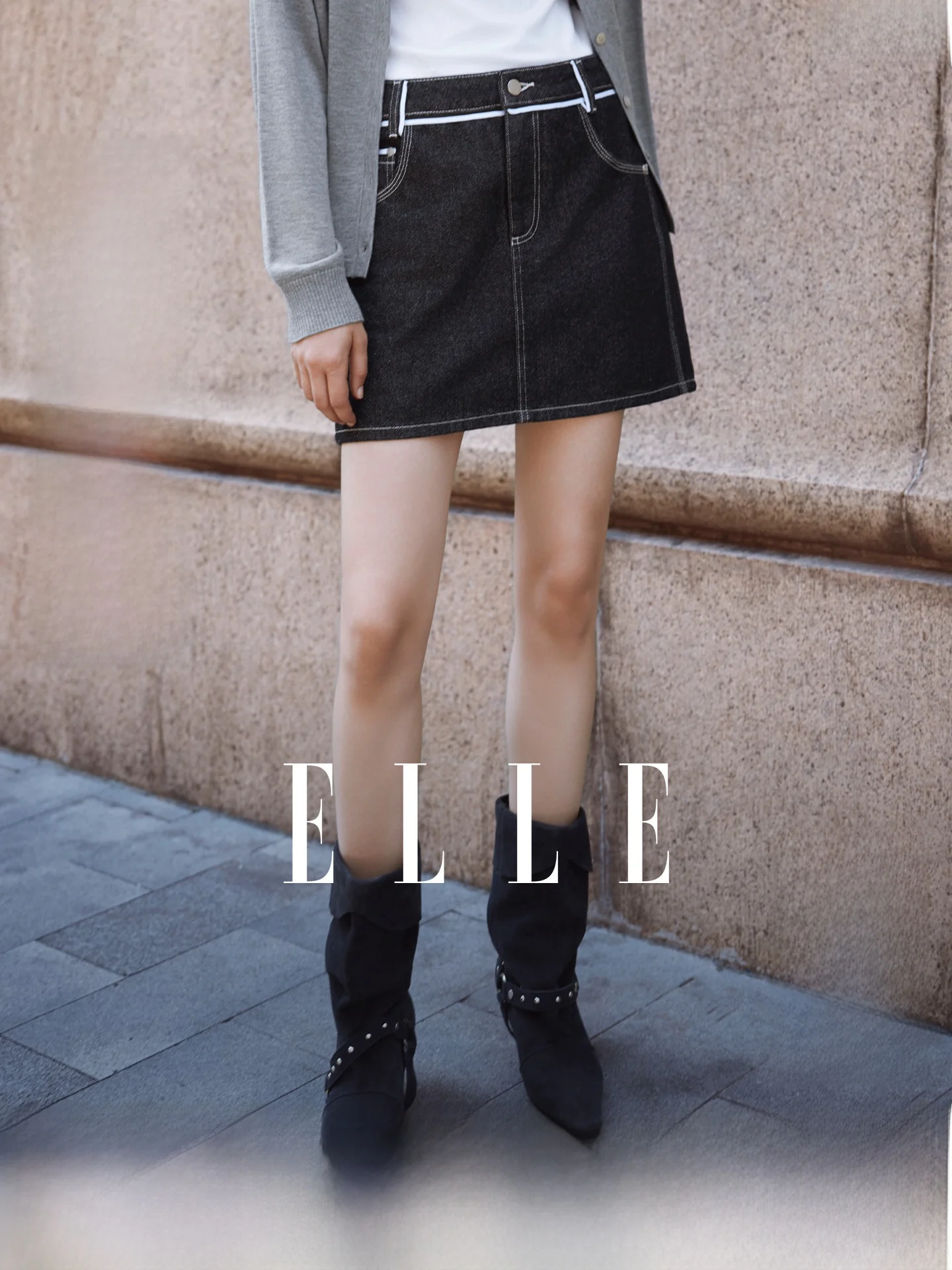 Modern Color Block Denim  Skirt Women's High Waist Slimming Casual Sasha Short Skirts Elle Commute Style Polyester Fiber