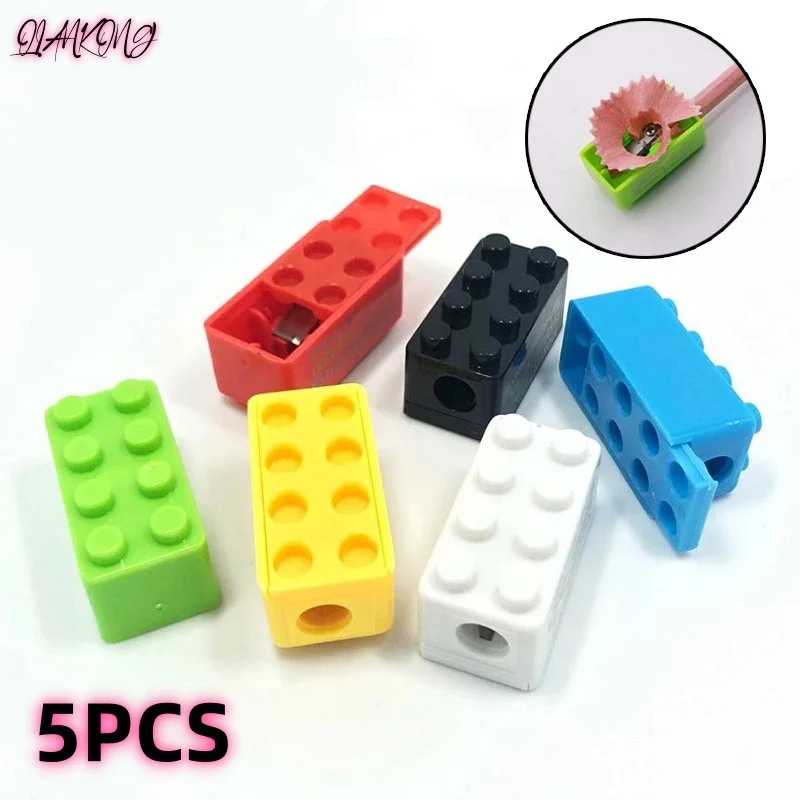 5pcs Building Blocks Pencil Sharpener Cartoon Plastic Children's Office And School Supplies Student Stationery Random Supply