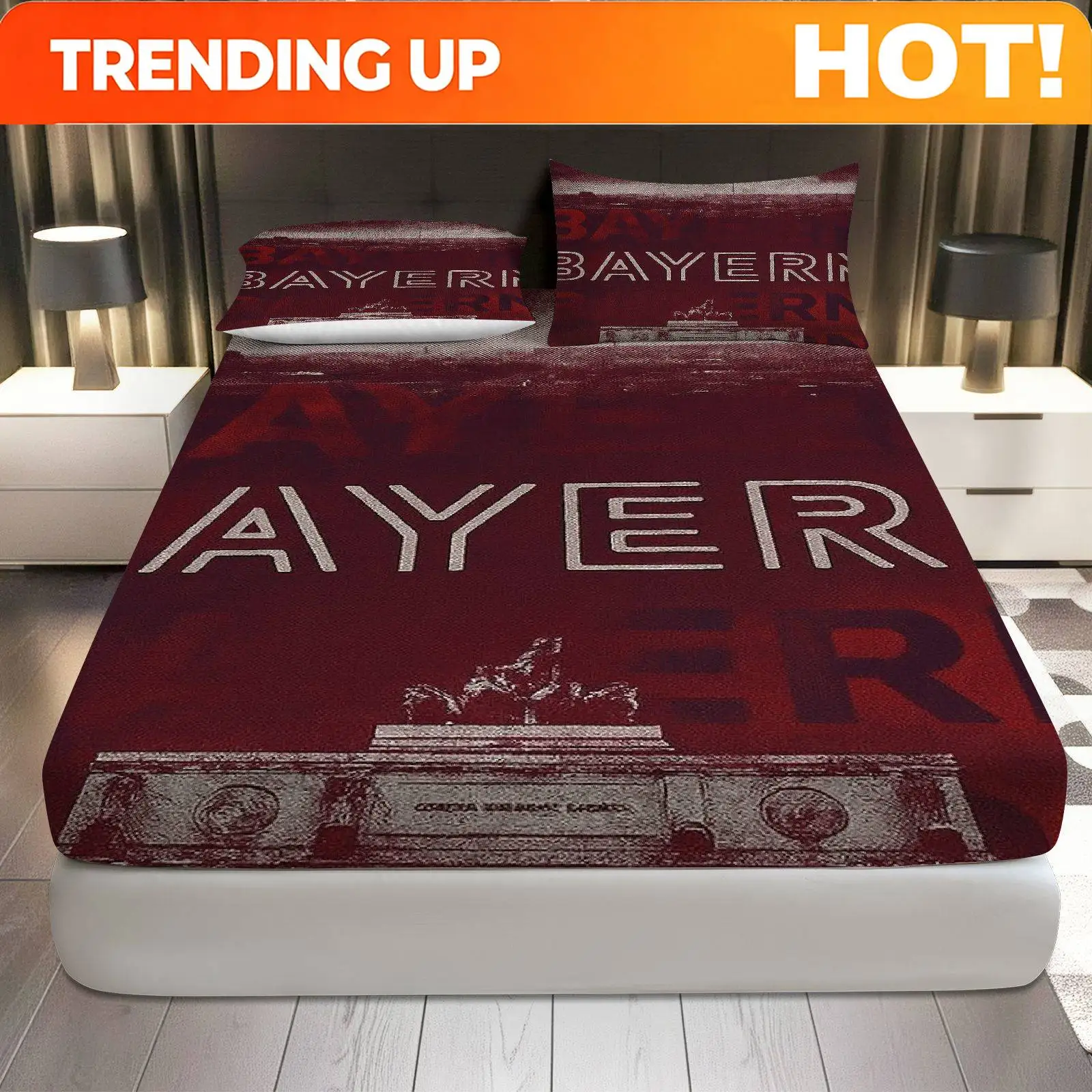 Customize 3pcs Classic European Landmark Design Fitted Sheet Three Piece Set (1*Fitted Sheet+2*Pillowcases, Coreless), Travel th