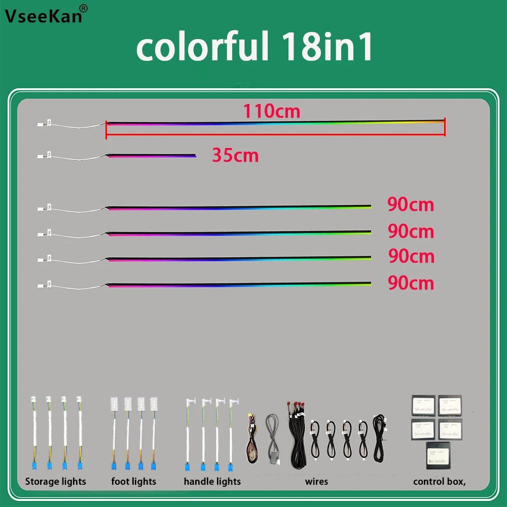 

Car atmosphere lamp hide light bar Car Ambient Lights colorful 18in1 acrylic light guide strip decorative light 64 color