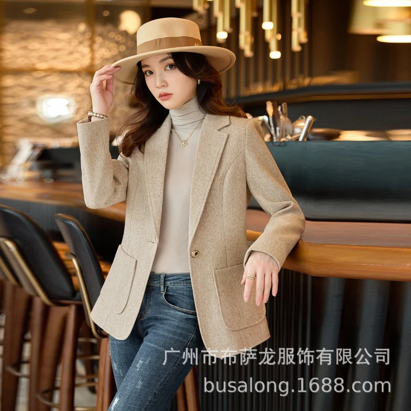 2025New بدلة على الموضة أنيقة المرأة عادية كم طويل سترة المهنية المرأة الرسمية سترة واحدة Workwear8622