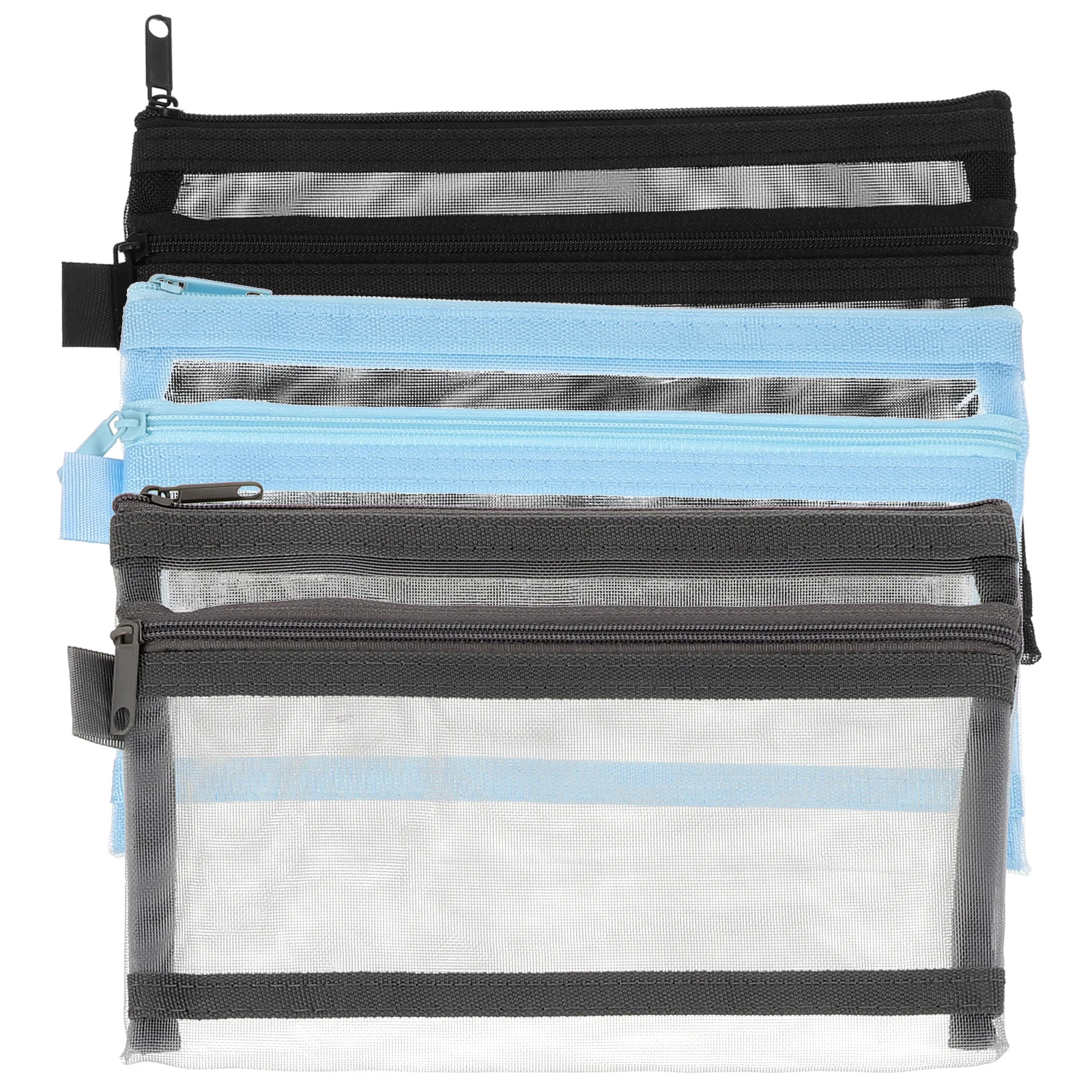 Bolsa de lápices portátil de gran capacidad, diseño de cremallera antiarañazos, estuche de bolígrafo multifunción para estudiantes de escuela, profesores y oficina, 3 uds.