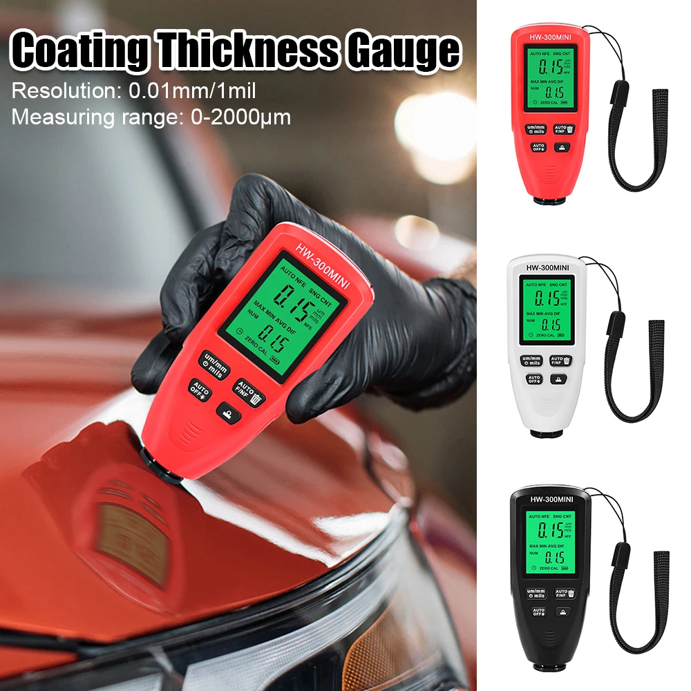 HW-300PRO Coating Thickness Gauge Metal Plating Width Measuring 0-2000um Fe and NFe probe Car Paint Film Thickness Tester