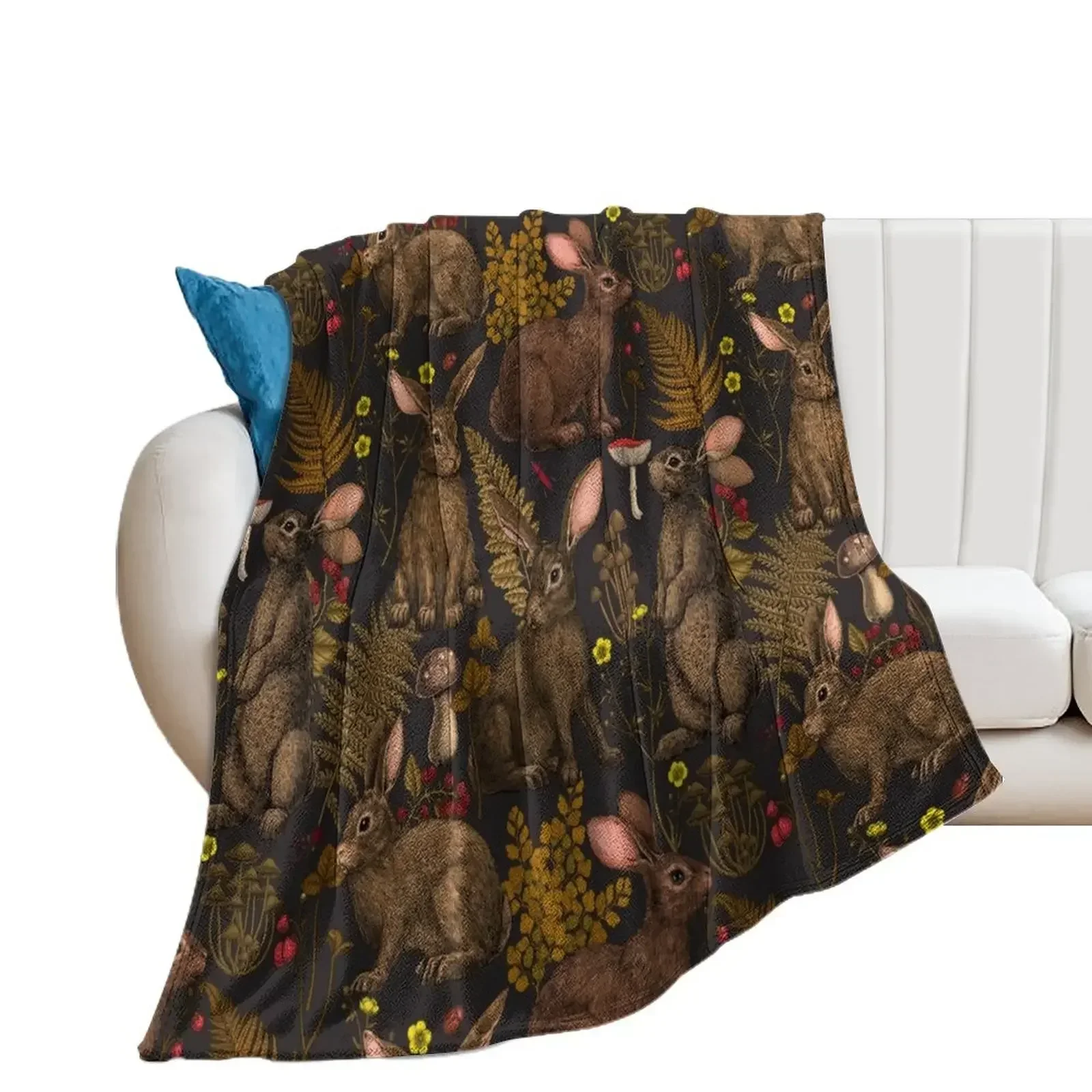 Rabbits and woodland flora Throw Blanket Sofas blankets and throws warm winter Vintage Blankets