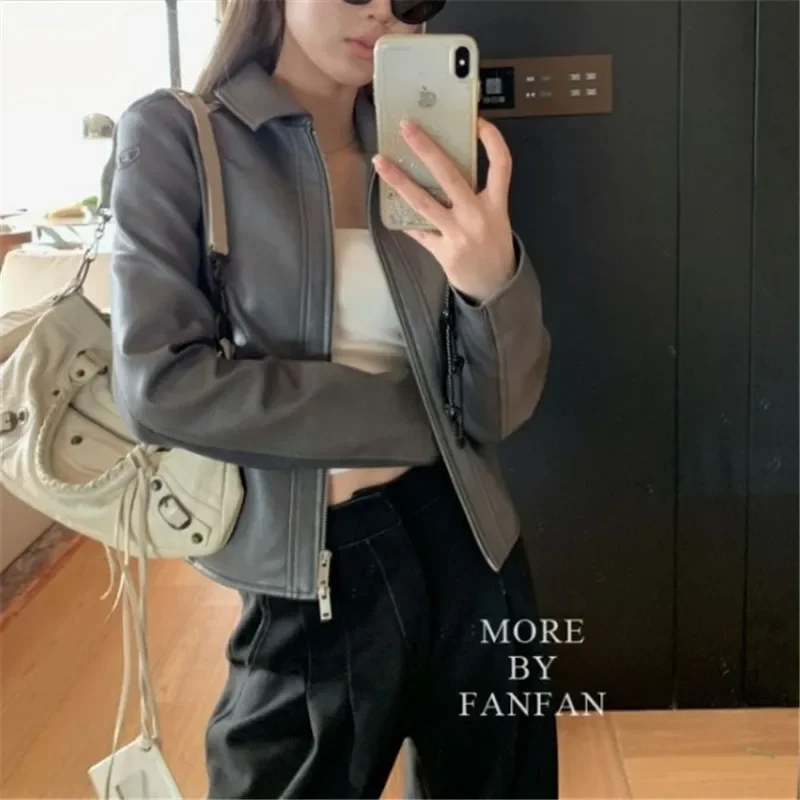 Womens Patchwork Leather Jacket Fashion Design Zipper Short Coat Autumn Winter Versatile Letter Jacquard Tops Woman