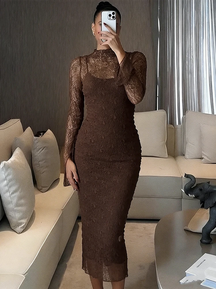 Weird Puss Sexy 2 Piece Dress Women See Through Sleeveless Skinny Tight Stretch Midnight Birthday Party Club Summer Long Bodycon