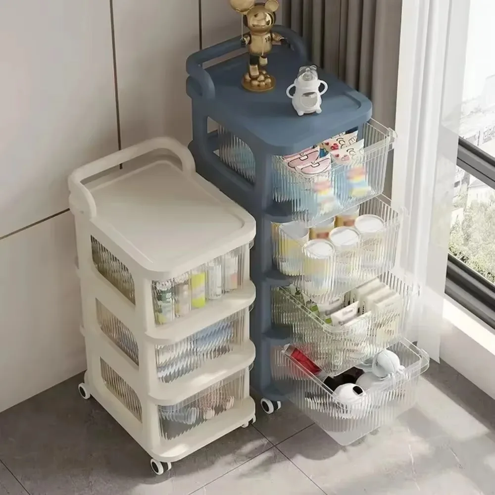 Small Cart Storage Rack Transparent Trolley Drawers Wheeled Children'S Toy Racks Multi Functional High-Capacity Storage Trolleys