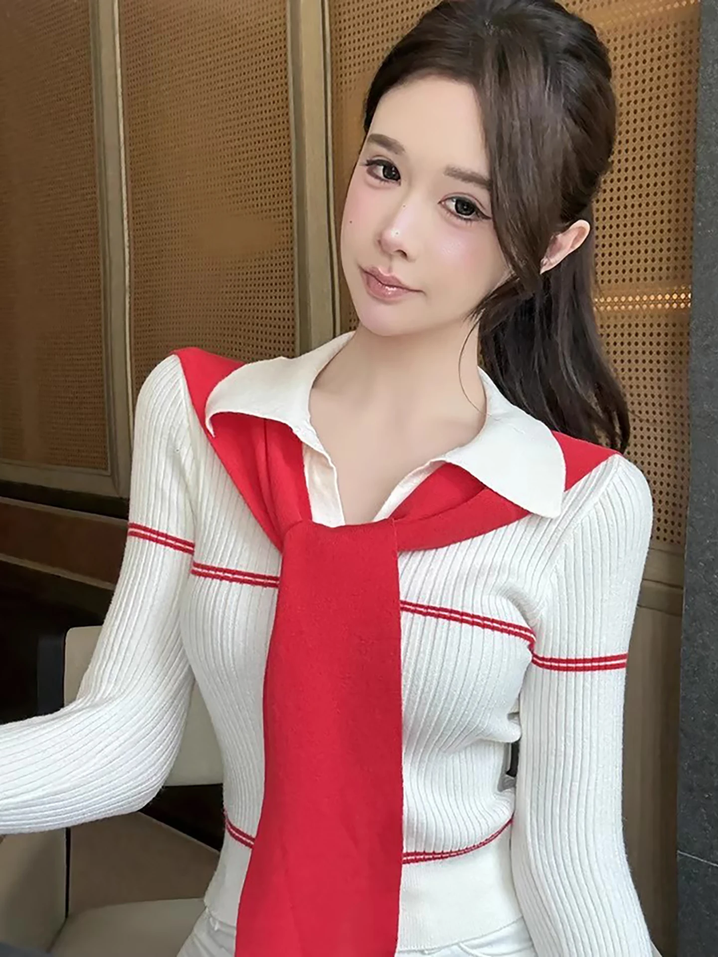 Old Money Sle المرأة Ne محبوك سترة الخريف الشتاء شريط قاعدة طبقة irt ملابس داخلية سوبر لطيف طويل Sve #2