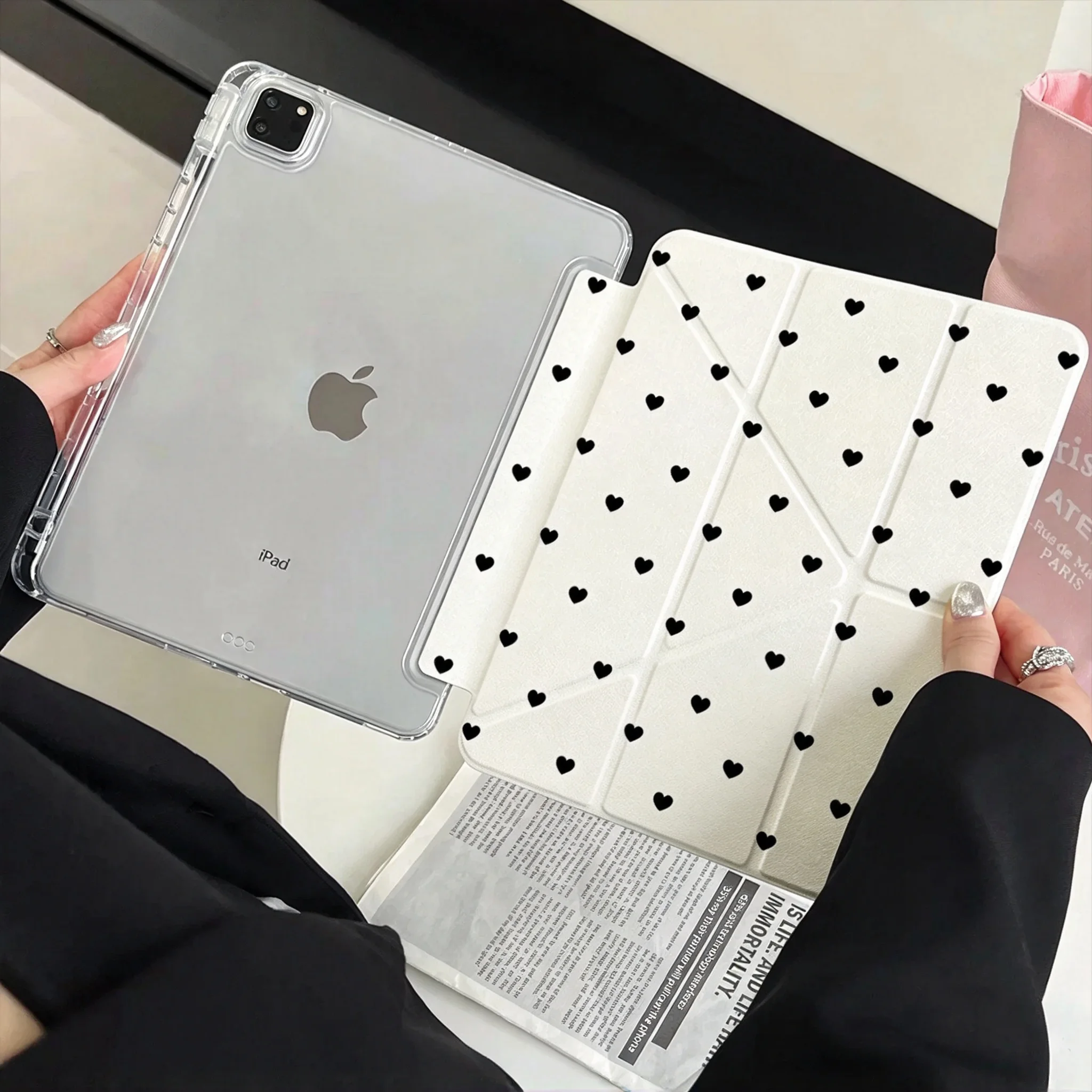 Korean Ins Full Screen Love Heart Y2K Cover For iPad Pro 13 11th M5 M4 12.9 A16 10 8 7 9th 10th Air 11 M2 M3 Mini Tablet Case