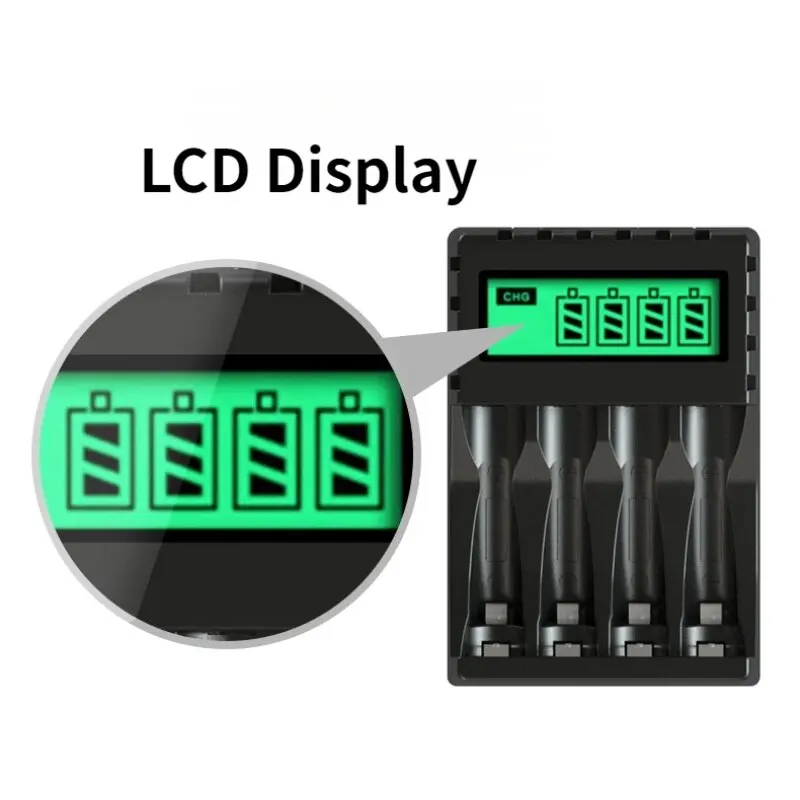 4 Slots Inteligent LCD Display Battery Charger Suitable for 1.2V AAAVAA Ni-Cd/Ni-Mh Rechargeable Battery Fast Charging Durable