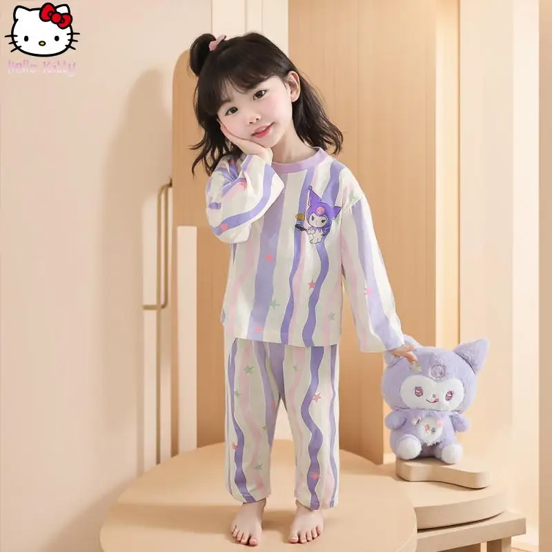 

Kawaii Girl Kuromi нижнее белье весна осень Sanrio новый хлопковый пижамный комплект с героями мультфильмов аниме детская милая мелодия мягкая домашняя одежда
