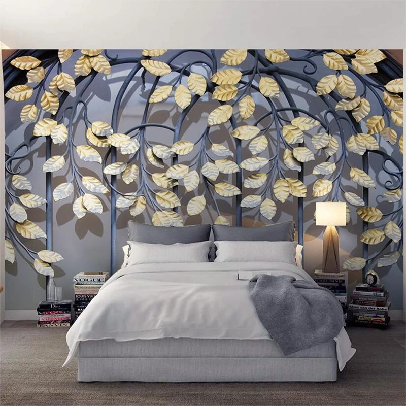 Customized products mural Retro Golden Leaf 8d Modern TV Wall Green Wallpaper Living room sofa TV background bedroom restaurant