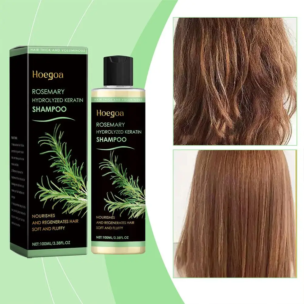 Hoegoa Rosemary Hydrolyzed Keratin Thickening Shampoo 100ml,Nourishing Volumizing Hair Regrowth Treatment for Thinning Hair