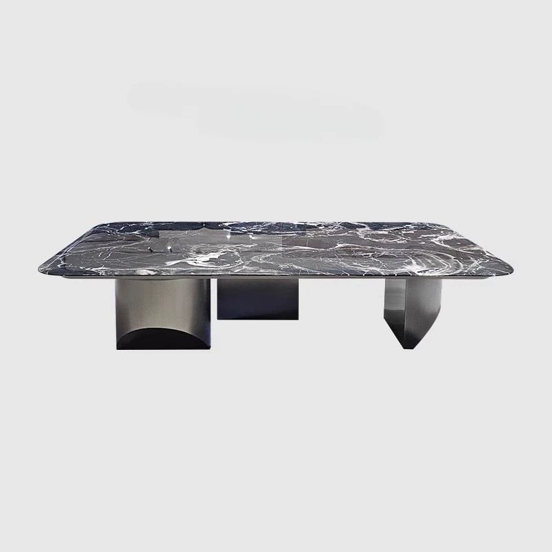 

Italian minimalist coffee table marble native texture desktop stainless steel table legs light luxury villa
