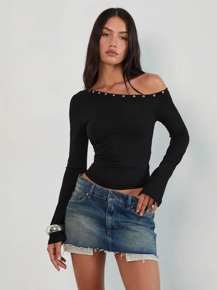 Koreanische Serie Y2K Herbst-Winter neue Langärmel-T-Shirt für Frauen sexy tägliche PACKAGE Mode PACKAGE Stil Unterhemd