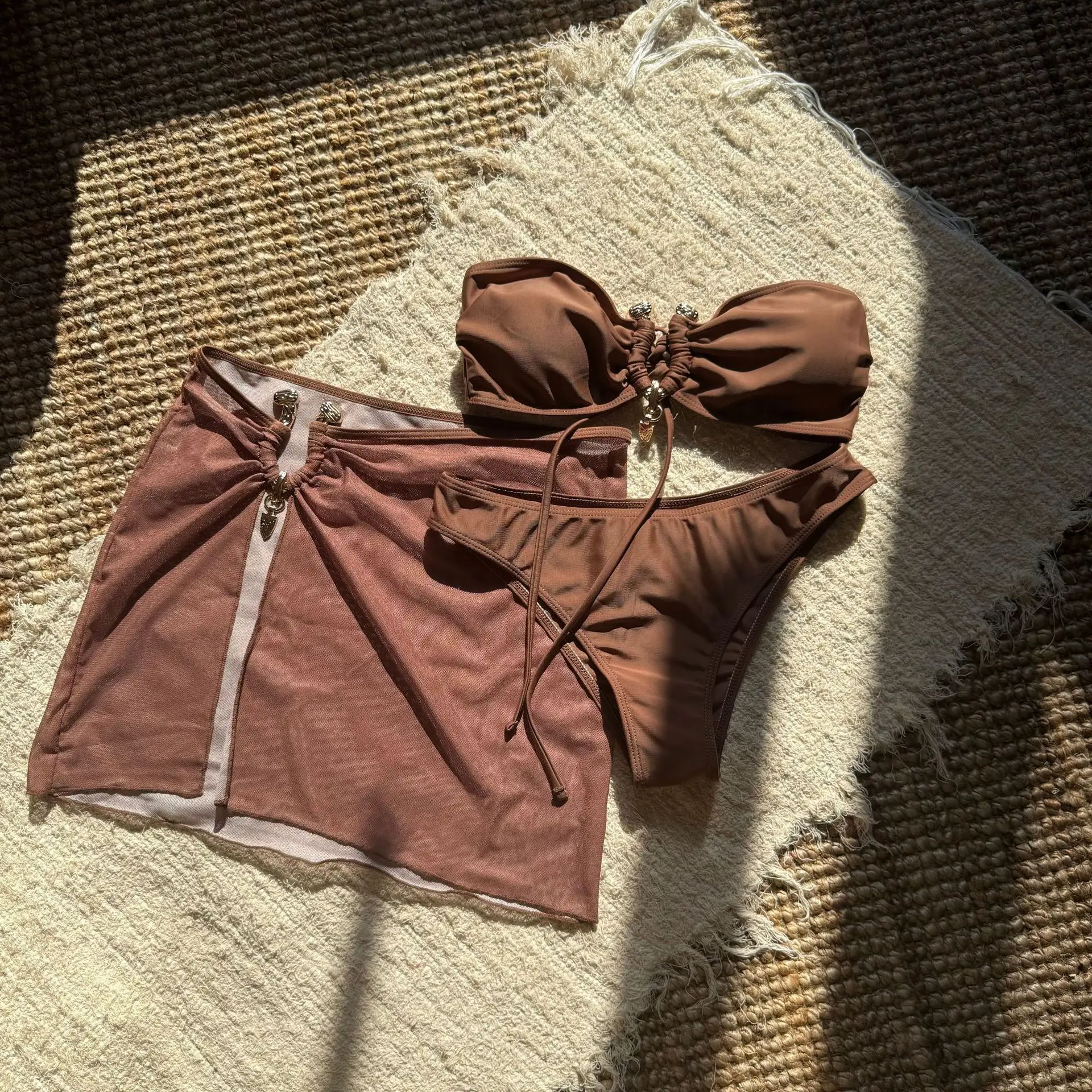 bikini sexy a fascia set 3 pezzi con prospettiva in rete divisa minigonna costume da bagno costumi da bagno costumi da bagno costumi da bagno biquini tankini