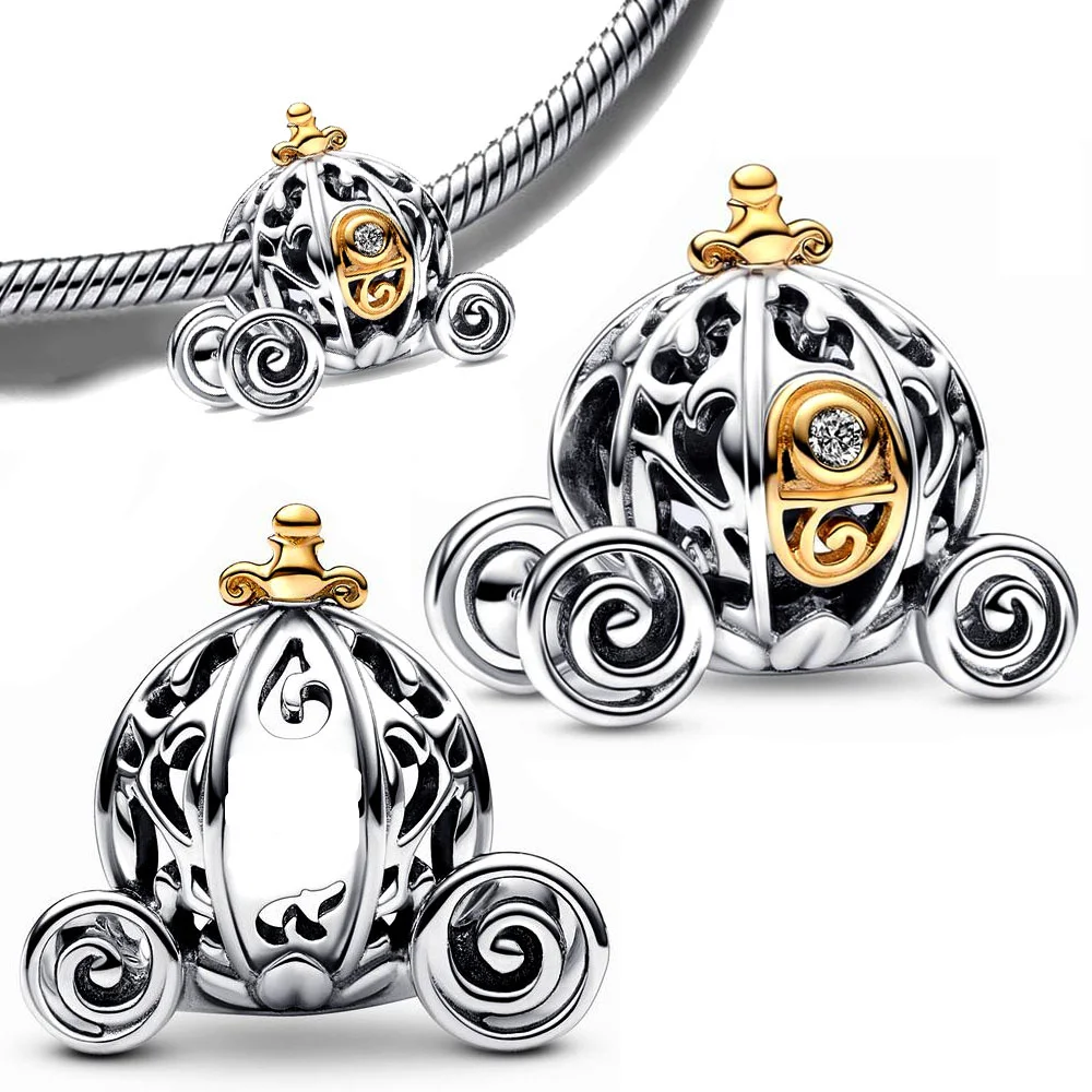 Cinderella Sparkling Carriage Charm Silver Plated Fit Charms Silver 925 Original Bracelet for Jewelry Making