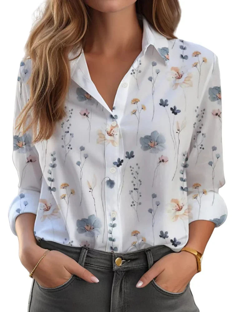 Women's New Loose Shirts Fashion Long Sleeve Shirt Elegant Face Print Sexy Blouse Spring Retro Button Top Women's Summer Clothes