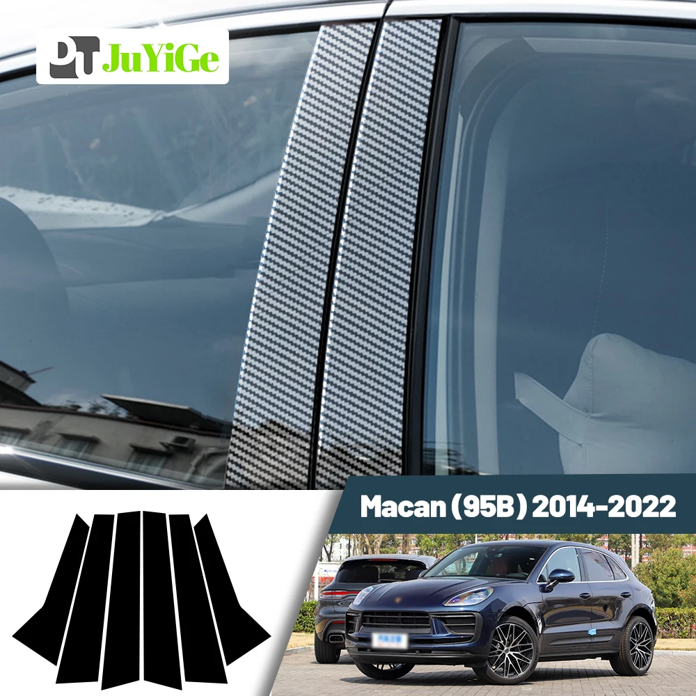 Glossy Black Carbon Fiber Window Door Deal B C Pillar Post Cover Sticker For Porsche Macan 95B 2014-2022 2015 2016 2017 2018