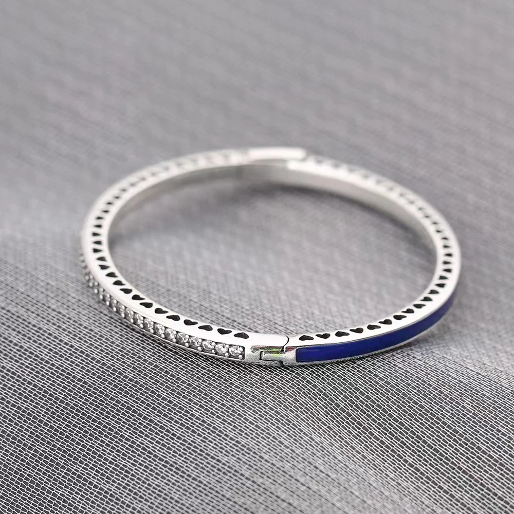 pan Sterling Silver Bracelet Women's 925 Sterling Silver Enamel Love Hollow Out Shining Buckle Bracelet