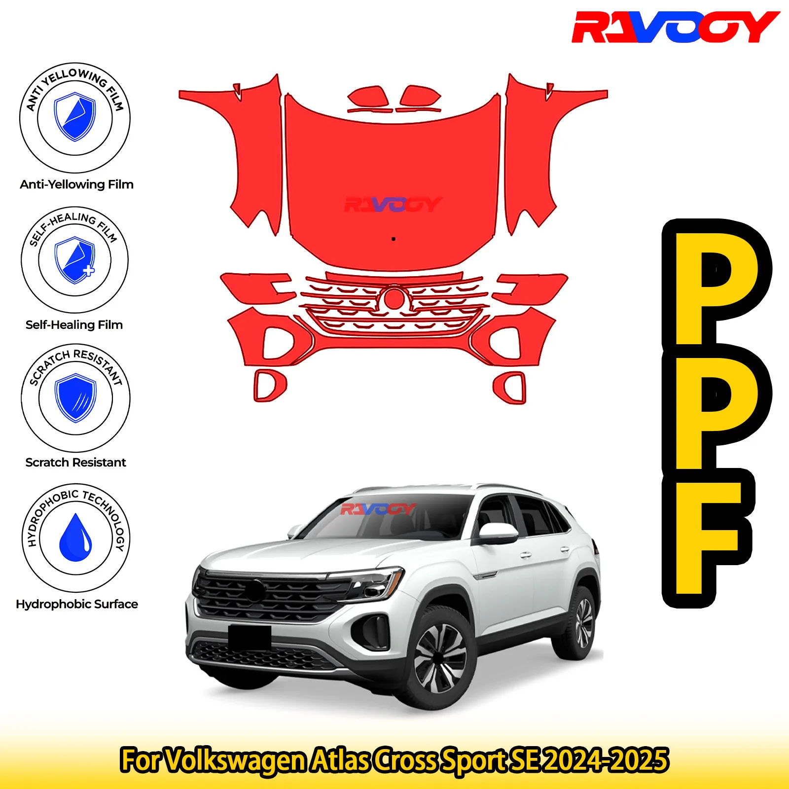 

For Volkswagen Atlas Cross Sport SE 2024-2025 Glossy Matte Black Precut front PPF Kit Paint Protection Film