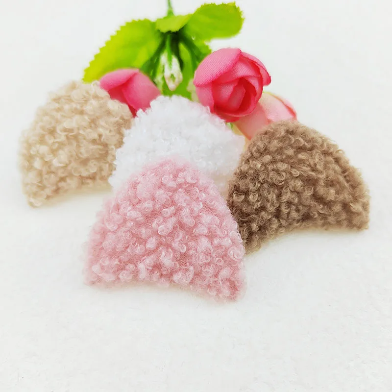 40Pcs 4*3CM Furry Felt Cat Ear Padded Appliques For Baby Clothes Hat Sewing DIY Headwear Hair Clip Bow Accessories Patches