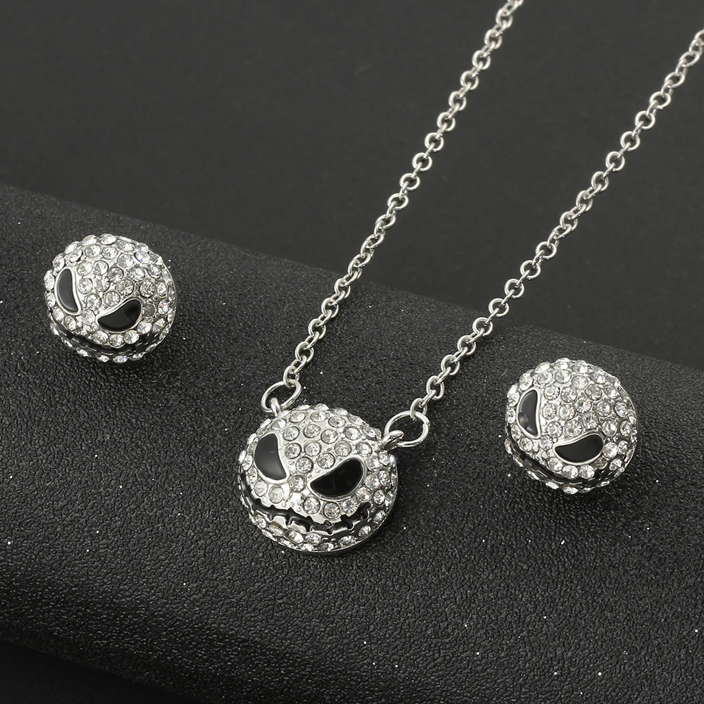 Collar de Calavera de Jack de Pesadilla Antes de Navidad con Pendientes de Diamantes de Imitación, Accesorios de Moda para Ropa de Adolescentes