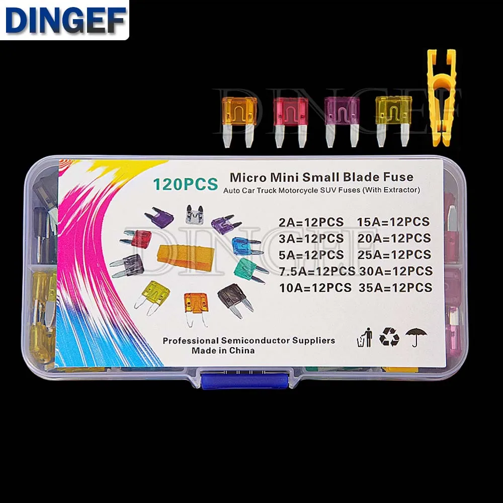 120PCS 10Werte Kleine Größe Klingen Typ Auto Sicherung kit Sortiment 2A 3A 7,5 A 10A 15A 20A 25A 30A 35A Sicherung Set Auto Auto Lkw