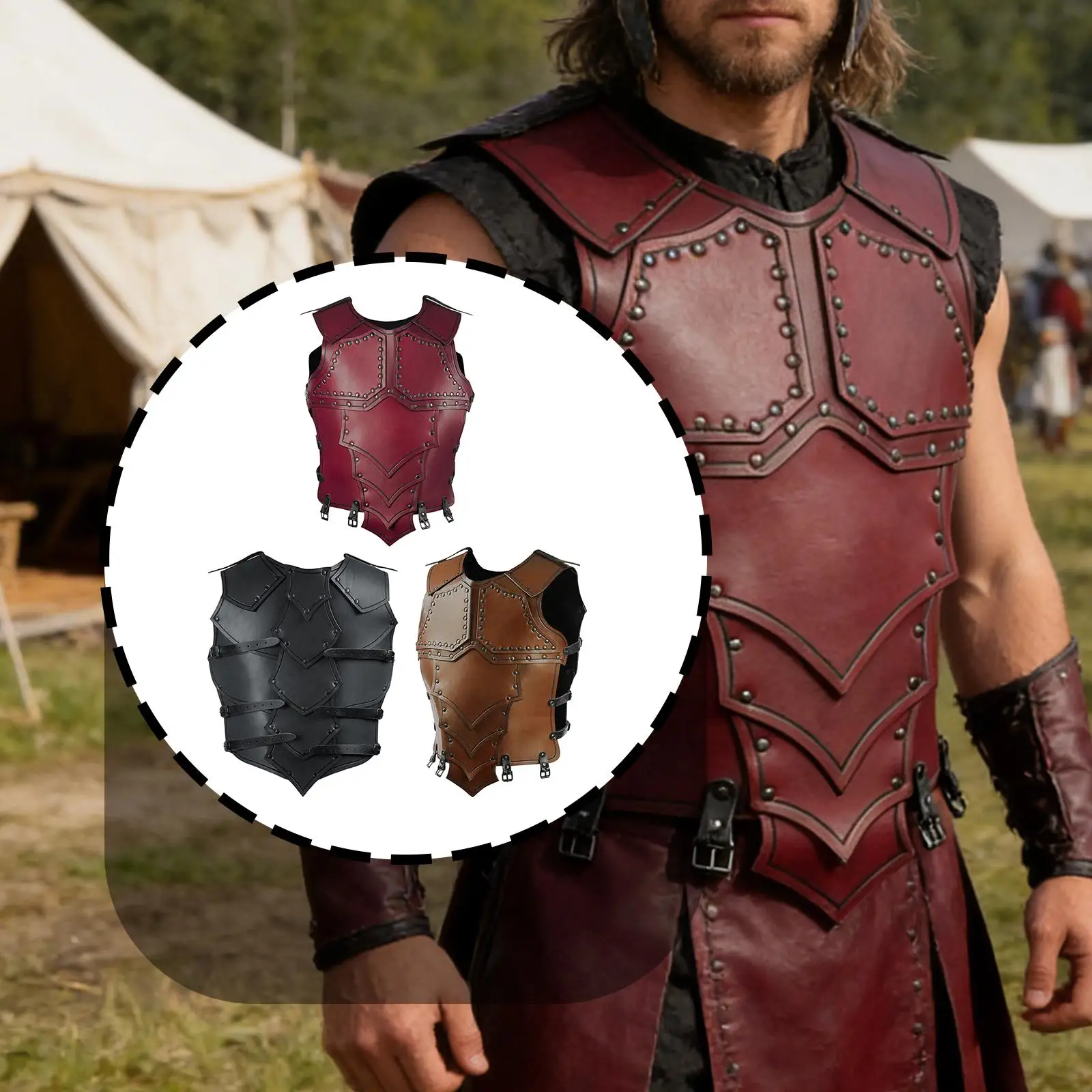

Adjustable Gothic Chest Armour Vest Medieval Knight Costume Faux Leather Guard for Halloween Dance Cosplay Parties