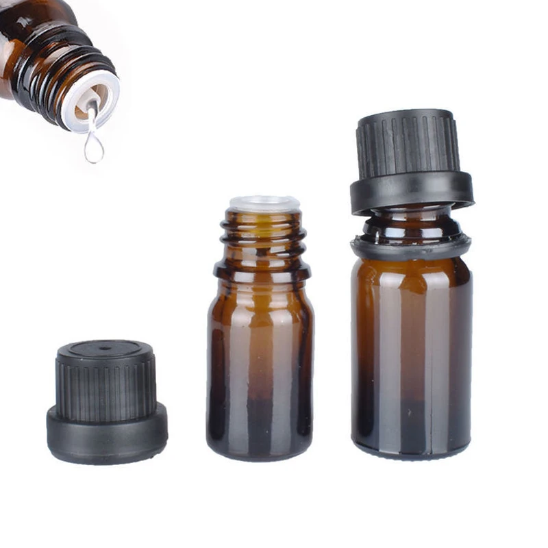 6Pcs 5/10/15/20/30ml Amber Glass Bottle For Essential Oil Liquid Perfume Refillable Lab Vials With Euro Dropper Orifice Reducer