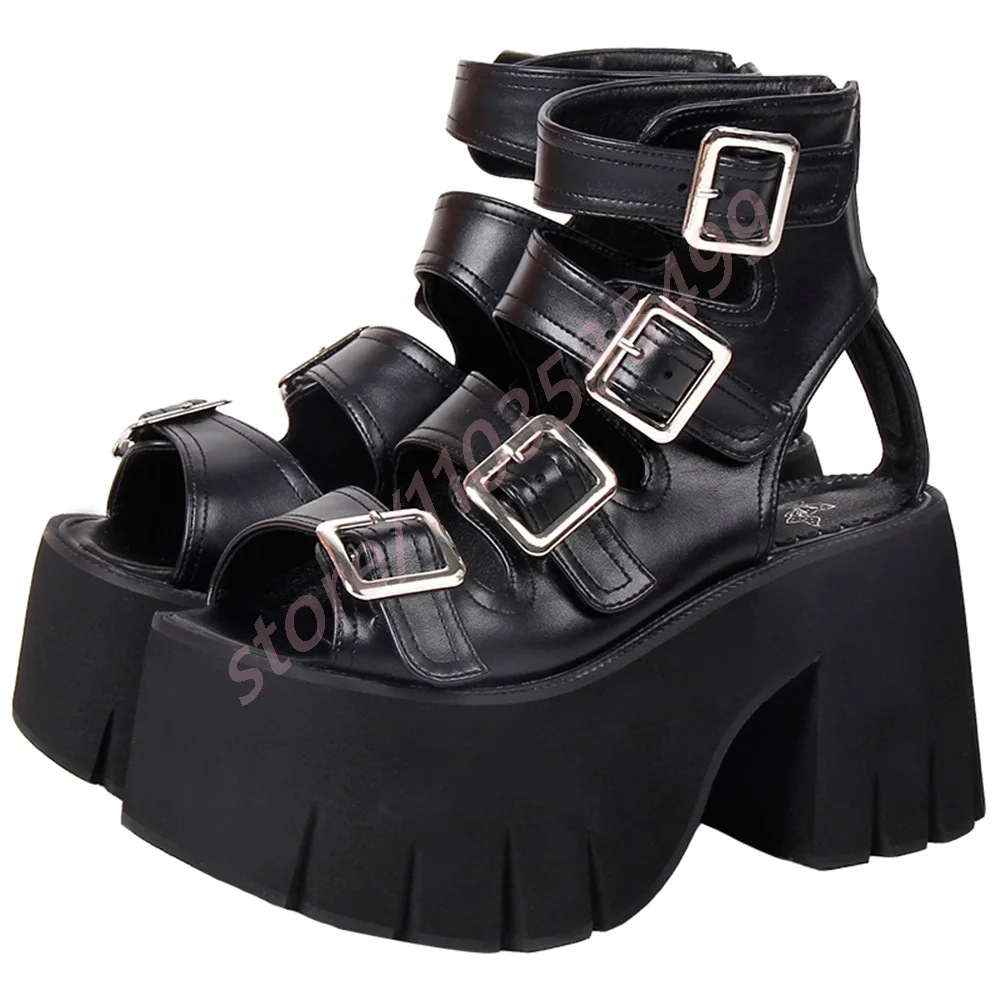 

Черные римские сандалии на платформе с пряжкой на ремне, новинка лета 2023, повседневные женские сандалии с открытым носком на толстом высоком каблуке, уличная мода