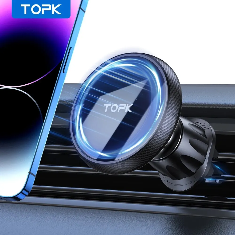 TOPK for Magsafe Car Phone Holder,Powerful Magnetism Premium Quality Single-Hand Operation Metal Hook Magnetic Car Phone Mount