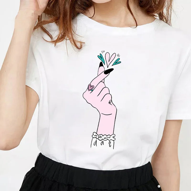 Printed T Shirt Summer Korean Version Gesture Love Graphic Tee Finger Heart Printed Tee Fingers of Love Harajuku Casual Clothing