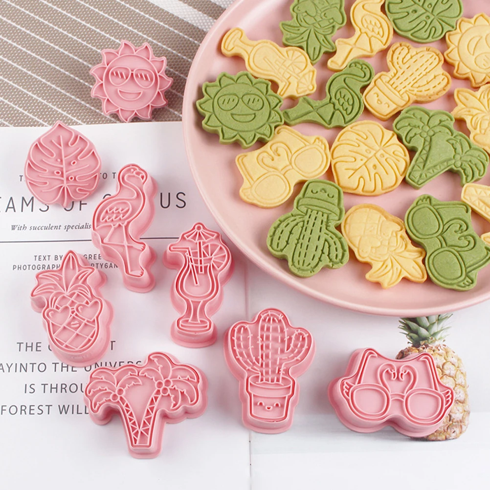 

8pcs Beach Cookie Molds Summer Themed Plastic Baking Non-Stick Easy Demold Home Kitchen Tools for Cake Biscuit