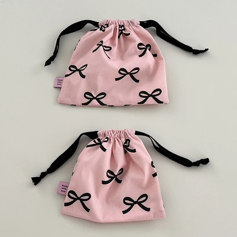 Mini sac à cordon de proximité rayé avec nœud papillon pour femmes, rangement cosmétique, poudres, portefeuille doux Kawaii, mini poudres, rangement pour filles