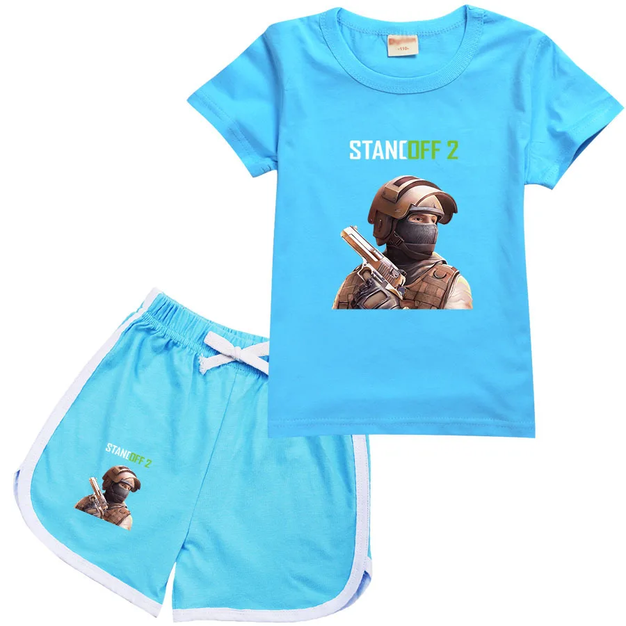 Shooting Game Standoff 2 Clothes Kids Cartoon Short Sleeve Tshirt Pants 2pcs Sets Boys Sports Set Toddler Girls Boutique Outfits