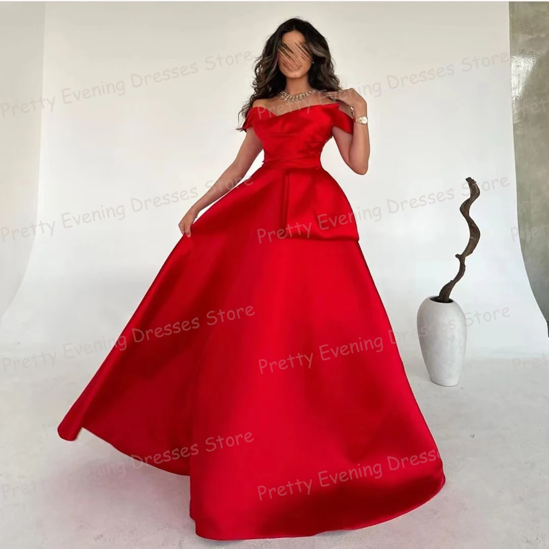 Simple A Line Evening Dresses Woman's Sexy Sleeveless Satin Prom Growns Off Shoulder Celebrity Colorful Party Robes De Soirée