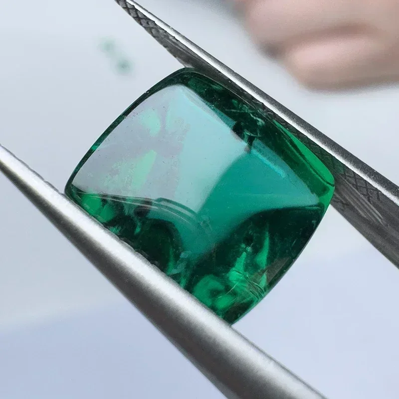 New Lab Grown Zambian Emeralds Hydrothermal Cushion Cut Smooth Surface with Cracks Inclusions Inside Selectable AGL Report