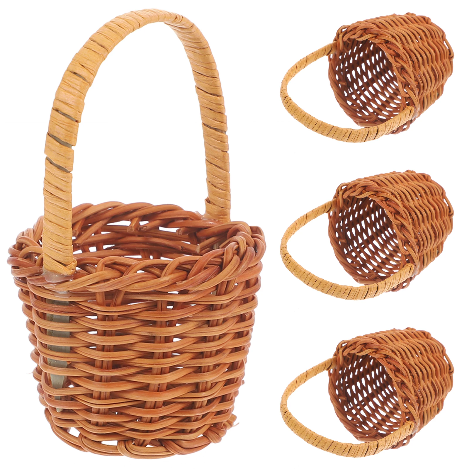 

4pcs Mini Woven Baskets 5x4cm Natural Rattan Small Storage Baskets Home Decor Photo Props House Accessories