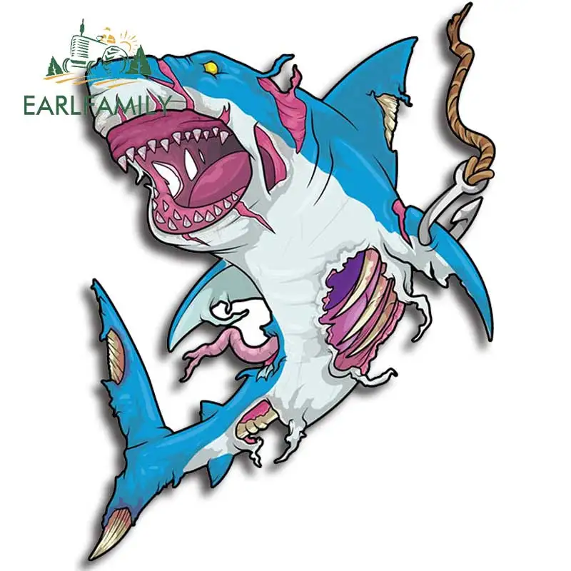 EARLFAMILY 13cm x 9.6cm for Zombie Shark Car Stickers Cartoon Bait Personality Decal Camper Vinyl Car Wrap Sticker Waterproof