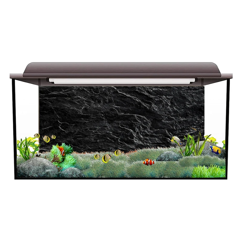 3D Effect Black Rock Aquarium Background Poster HD Rock Stone Self Adhesive Fish Tank Background