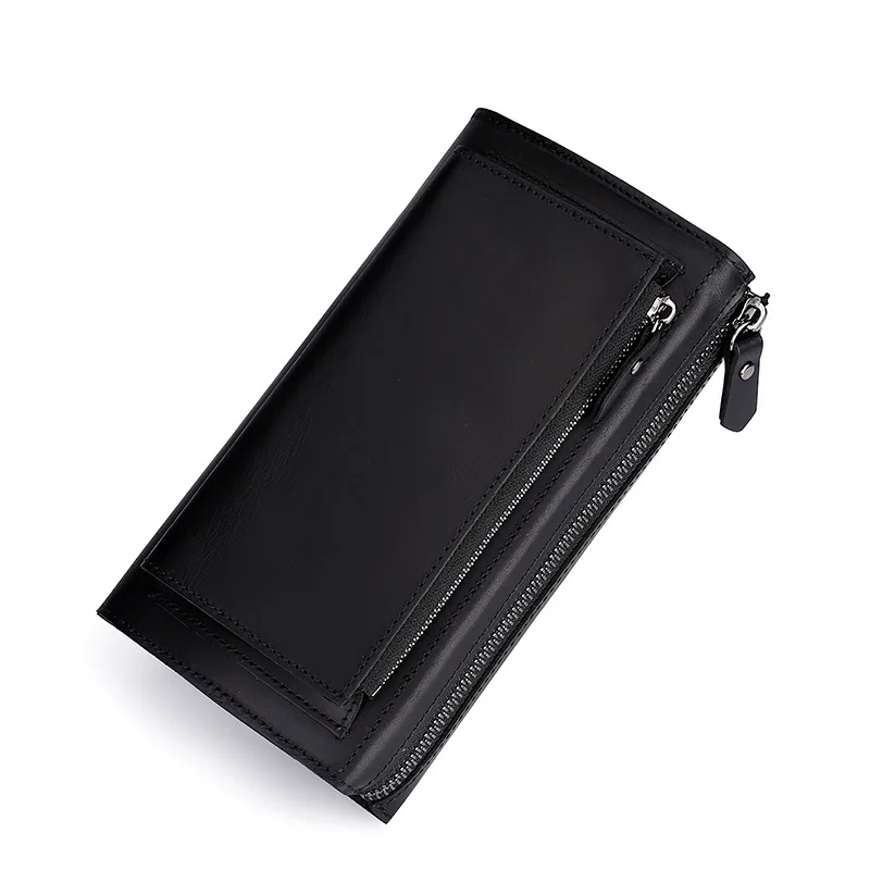 Men's Clutches Long Handbag Business Vintage Cow Leather Man Long Wallet For Men And Woman Zipper Purse view 6