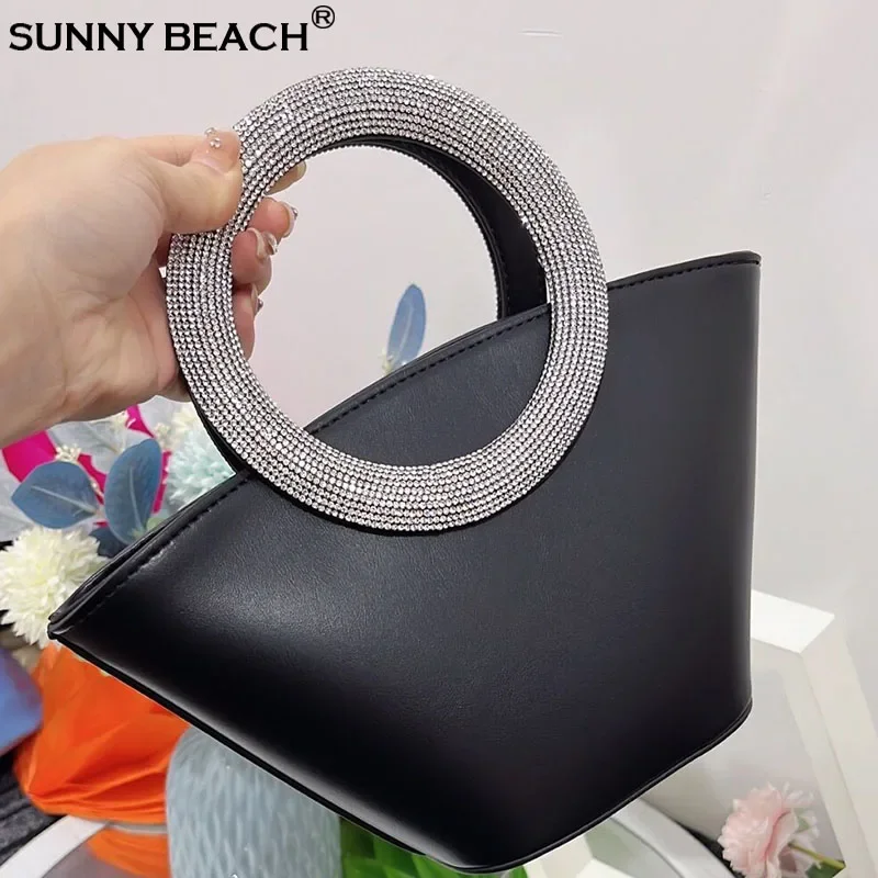 

Fashion Bucket Tote Diamonds Round Handle Women Handbag Casual Shoulder Bag PU Leather Crossbody Prom Female Purse