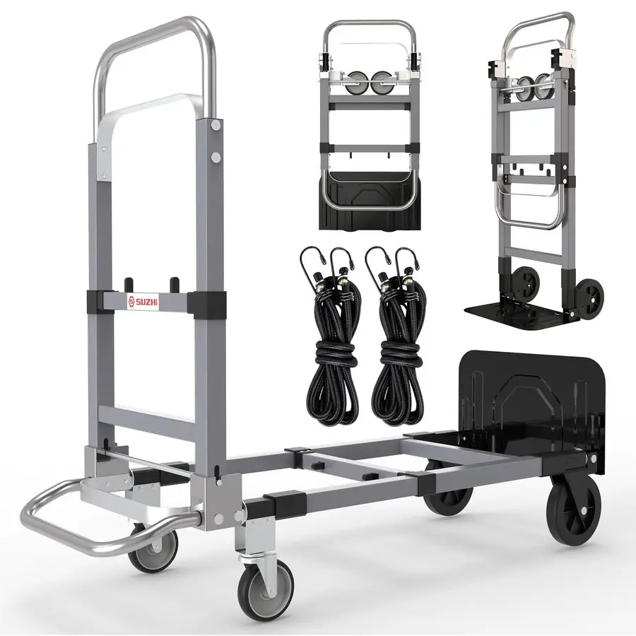 

in 1 Convertible Hand Truck Dolly Cart with Wheels Collapsible Folding handtruck Dolly 2 Straps Adjustable Height for Luggages C