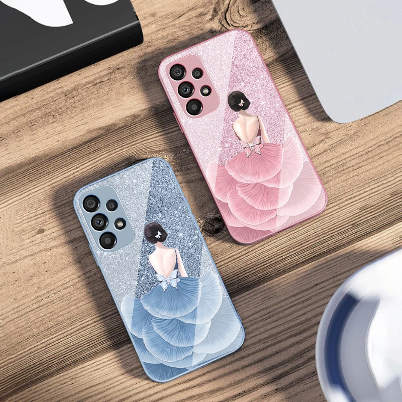 Coque de téléphone colorée en verre de fille de fleur pour Samsung Galaxy, S10, 4G, S20, 11E, 30, S21, 21, 22, S24 Fe Pro, S23, S25 Ultra, 5G, S9, Guatemala