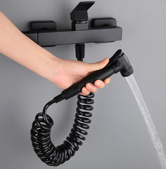 Matte Black Hand Held Bidet Sprayer for Toilet, Bathroom  Shower Attachment Mixed Portable Bidet Faucet with Single Handle