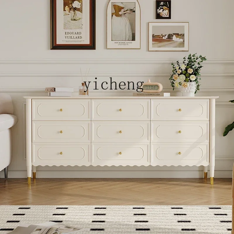 

GZ French cream wind solid wood nine chest cabinet bedroom bedside cabinet storage wall storage cabinet